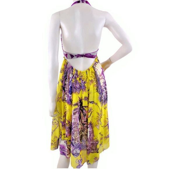 1990's JEAN PAUL GAULTIER Mythical Print Yellow and Purple Vintage Halter Dress - Picture 4 of 11